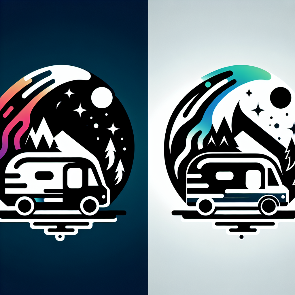 Ein Logo für eine Webseite, die das Leben mit einem Campervan feiert, das die Freiheit und Abenteuerlust des Reisens widerspiegelt, mit einem gemütlichen und einladenden Design, das die Liebe zur Natur und zum mobilen Lebensstil einfängt. der camper ist schwarz und der text ist ‚campervan-life.de‘